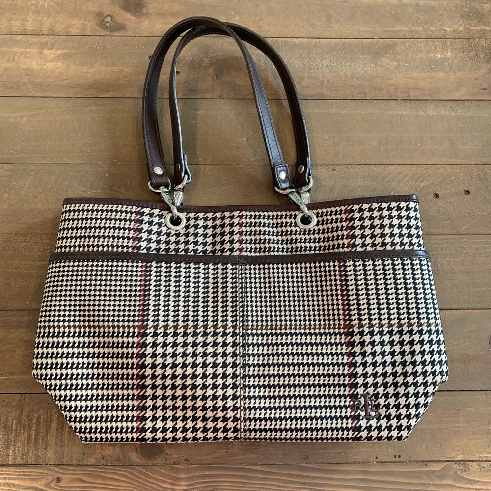 Ralph Lauren Houndstooth Purse, Brown & Red